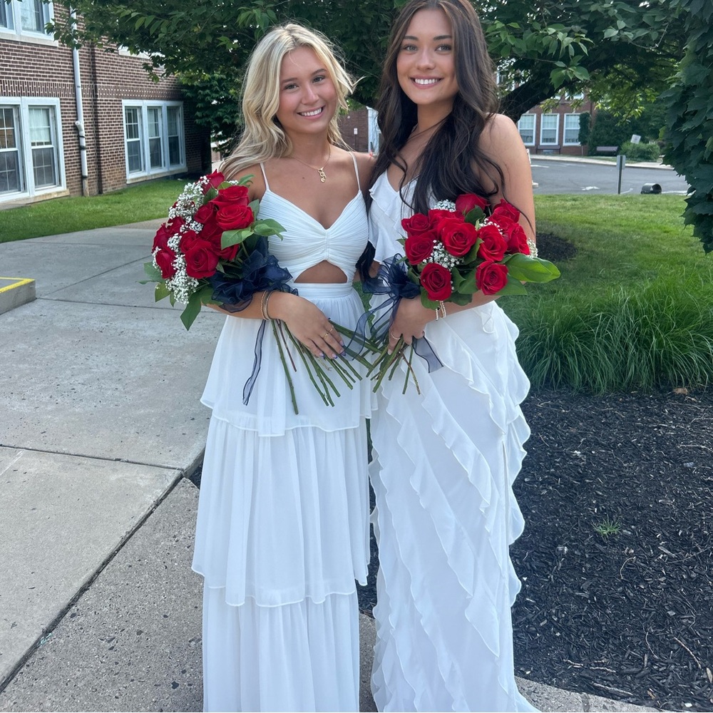 bloomingdale’s tiered white long dress